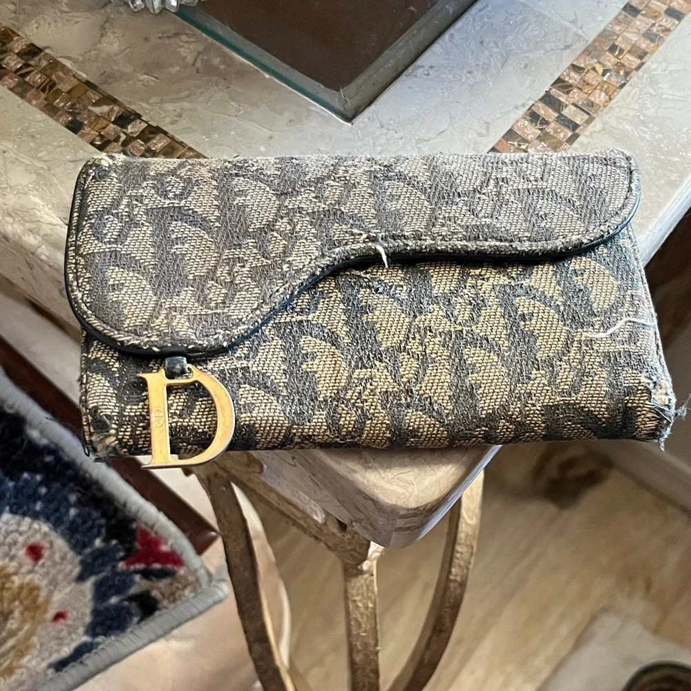 Dior trotter saddle style denim look Rehab Clutch wallet with original charm